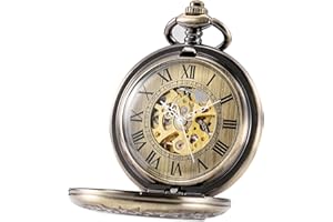 TREEWETO Montre de Poche Automatique Mécanique pour Homme et Garçon, Romains Squelette Bronze avec Loupe