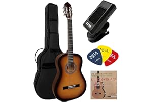 MSA MUSIKINSTRUMENTE 4/4 guitare classique maron sunburst avec accessoire, set sac, cordes, plectre, accordeur