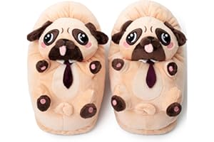 CORIMORI Zapatillas de estar por casa de felpa, Coco el Pug, 34/44 EU