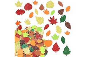 QKEINV 200pcs Fall Leaf Foam Sticker, Fall Leaf Glitter Craft Stickers, Maple Leaf Stickers, Various Autumn Leaf Decorations, Autumn Foam Sticker for Kids Thanksgiving Party Favors DIY Crafts Decorations