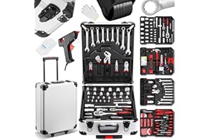 TEENO Caisse à Outil | 1000 Pièces Boite à Outils en Chrome Vanadium | Outil Multifonction avec Valise Aluminium et Poignée Télescopique | Malette Outils Roulante pour Entretien et Réparation