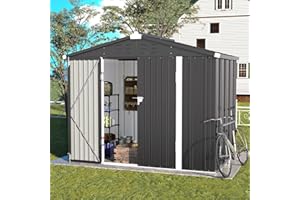 UDPATIO Metal Outdoor Storage Shed 8FT x 6FT, Outside Lockable Garden Shed Steel Anti-Corrosion Outdoor Storage House with Lockable Door for Trash Can, Bike, Backyard Garden Patio, Dark Grey