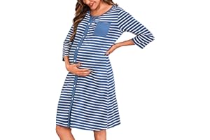 Marvmys Maternity Nightdress For Hospital Breastfeeding Nightwear 3/4 Length Sleeves Nursing Nightgown Button Down Sleep Shirt V Neck Pajama Soft Loungwear For Pregnant Women