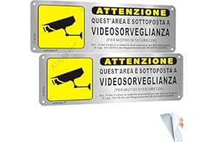 AERHIMIY Cartello Area Videosorvegliata Alluminio Spazzolato 25x9 cm, Impermeabile, Antiruggine, Con Adesivo e Fori