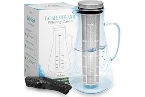 ORINKO Kit di purificazione dell'acqua: Binchotan e caraffa in vetro, Binchotan di Kishu Bio 40 g con caraffa filtrante 1,6 L, carbone attivo giapponese per acqua + E-Book
