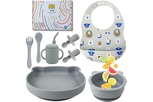 HappyDoo | Set Pappa Svezzamento | 10 Pezzi | Piatto Svezzamento con Ventosa | Citola | Bavaglini | Posate per Bambini | Bicchiere Silicone Neonato | Set Pappa senza BPA | In Confezione Regalo