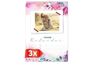 PRIMUS-PRINT.DE PRIMUS PRINT 3 calendari fotografici neutri anno da personalizzare – calendario fai da te – incollare foto – A4 – regalo personale – sfondo floreale acquerello (set da 3)