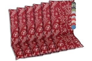 GO-DE Textil Bequeme und attraktive Polsterauflagen für Hochlehner-Gartenstühle (6er-Set, Design: Floral Rot)