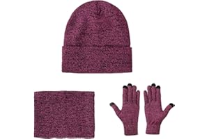 Lallier 3PCS Beanie Hat Scarf Touchscreen Gloves Set for Men and Women, Winter Fleece Lined Beanie Infinite Scarf and Gloves Set, Knit Beanie Hat Neck Warmer Mittens Sets