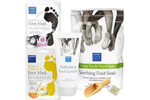 FAST AND FAIR UK Foot Care Kit Bundle with Escenti Foot Soak for Home Spa, Softening Foot Lotion & 2x Foot Mask Set with exclusive F&F Footcare Natural Wooden Scoop - To Relax and Refresh Tired Feet at Home