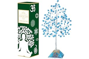 Crocon Turquoise Gemstone Money Tree | Feng Shui Bonsai | Orgone Pyramid Base | Mystical | Chakra Stone Balancing | Reiki Healing | Ornament Figurine | Home & Office Decor | Size: 7-8 Inch