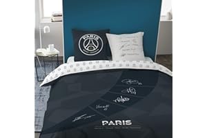 CTI PSG AUTOGRAPHES Komplet pościeli 140x200 cm | 100% bawełna | my-booster: TEX | poszwa na kołdrę 140x200 cm + 1 poszewka na poduszkę 63x63 cm z odwracalnym nadrukiem | Czarny