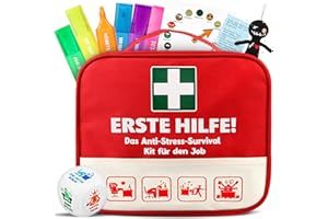 ‎TUZELIYA TUZELIYA Abschiedsgeschenk Kollegen - ERSTE HILFE für den Job mit Antistress Würfel, Stimmungsanzeiger, Textmarker, Voodoo Puppe - Kollegen Jobwechsel - Lustige Geschenk für Kollegen Chef Lehrer