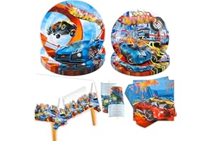 AMAZLUCK 81 Pcs Hot Car Party Plates Kids Birthday Party Supplies Set, Car Decorations Birthday Tableware Includes Dinner Plates Cups And Napkins Tablecloth Decorations Kids Baby Showers 20 Guests