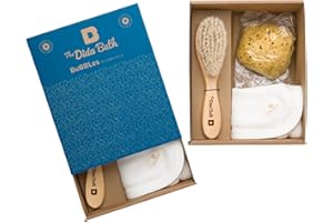 The Dida World Bath Bubbles - Esponja natural, cepillo de madera, toallita de algodón orgánico