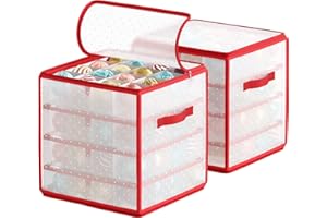 ‎SONGMICS SONGMICS Aufbewahrungsbox für Weihnachtskugeln, 2er Set, Weihnachtskugeln Aufbewahrung, insgesamt 128 Fächer je 7,6 cm, herausnehmbare Tabletts, je 33,5 x 33,5 x 34 cm, kirschrot RFB029T02