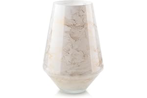 Terroso - Vase - Verre Blanc soufflé à la Bouche - Aspect Luxueux, élégant et stylé - 26 cm de Haut - Aspect marbre - Vase à Fleurs