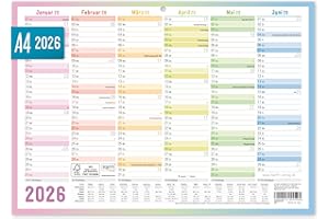 ‎HÄFFT Häfft® Premium Tafelkalender 2026 A4 quer mit Ferien & Feiertagen, 850g/m² Karton - Jahresplaner, Wandkalender, Jahreskalender "Rainbow" - nachhaltig & klimafreundlich