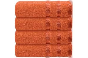 Casabella Deluxe 4 Orange Hand Towels 100% Combed Cotton Super Quality Hand Towels for Kitchen (50X90 CM) Towels Set for Bathroom Hotel Gym
