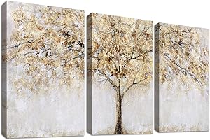 HALFLEMART 3 Pcs Cadre en Bois Impression sur Toile Arbre Tableau Peinture Affiche Decoration Murale Abstraite Image Tableau Decoration Murale Salon Chambre Maison Décorations Prêt À Accrocher 30x40cm x 3pcs