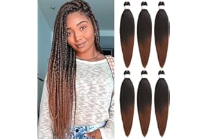 Samtress 24 Inch Pre Stretched Braiding Hair 6 Packs Ombre Brown EZ Briad Yaki Texture Kanekalon Synthetic Braiding Hair for Crochet Braids Itch Free Hot Water Setting (#T30)
