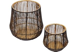 Gadgy Portavelas Negro Oro - Juego de 2 Portavelas Grandes para Velas - Linterna Decorativa para Sala de Estar - Decoración de Velas de Metal - Linterna Negra - 10x9cm & 16x15,5cm