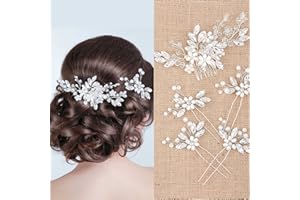 Yeshone 5 Pieces Wedding Hair Comb Bridal Hair Pins Crystal Pearl Hair Accessories Rhinestone Flower Hair Piece for Wedding Bride Women(Silver,Classic Style)
