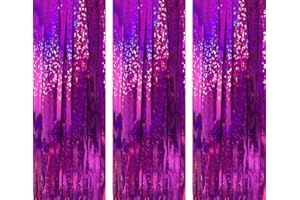 AILEXI 3 Paquetes Mallas MetÁLicas, Cortinas, LÁMinas, Flecos, Reflejos Brillantes, Ventana, Decoración De La Ventana, Para Cumpleaños, Banquete De Boda, Suministros 1 * 2.5M - Láser Rosa Roja