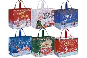 AhfuLife Extra Large Christmas Bags for Gift, 6pcs Xmas Gift Tote Bags with Handles, Reusable Multipack Non-woven Christmas Treat Shopping Bag, Xmas Party Favor Bag Decorations, 40 x 36 x 15cm