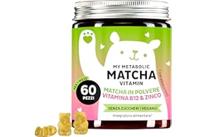 My Metabolic Matcha Vitamin Caramelle Gommose - Integratore Energizzante Naturale - Con Matcha, Coenzima Q10, Zinco, Vitamina B12-60 Pezzi (1 Mese) - Senza Zucchero, Vegano - Bears with Benefits
