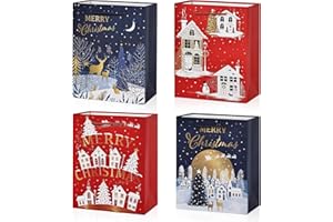 BBLIKE 4 Pcs Gift Bags - Christmas Bags with Gift Cards, Gift Bags for Presents, Reusable Medium Gift Bags with Handles, Xmas Paper Bags, Party Favors Gift Bags, 23x18x10cm