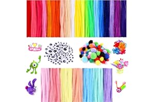 IXYDOR 600 Stück Pfeifenreiniger Set, 27 Farben, Enthalten 400 Chenilledraht,100 Chenilledraht Pompons und 100 Wackelaugen Selbstklebend, Pfeifenputzer zum Basteln für DIY Kunst und Handwerk Dekoration