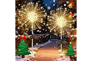 Joycome Gartendeko Solarleuchten 2 Stück 120 LED Weihnachtsbeleuchtung Solar, 8 Modi Feuerwerk Gartenleuchten, IP65 Wasserdicht Pusteblume Gartenstecker Solarlampen für Außen Balkon Terrassen Deko