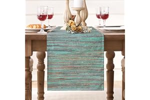 DECORMOMMT Camino de Mesa Moderno 40x140 CM Verde Rústico Manteles Bohemio Sala Resumen Arte Camino de Mesa para Cenar Mesa Fiesta Decoración Boda Lino Antiguo Camino de Mesa Viejos