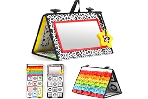 KUANGO Tummy Time Mirror Toys for Babies, High Contrast Activity Montessori Newborn Toys, Black and White Baby Toys 0 3 6 12 Sensory Infant Toys 0-3 Months