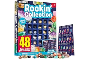 Dr. Daz Gem Collection 48pcs Rock Mineral Kit For Kids With Educational Identification Sheet Crystal Quartz Gemstones, Pyrite Stones