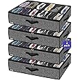Onlyeasy Under Bed Shoe Storage Organizer For Closet, 4 Pack Fit 12x4 Pairs, Underbed Solution Shoes Container Bags with Sturdy Sidewall & Reinforced Handles, Breathable, Linen-like Black, MXAUBSB4P