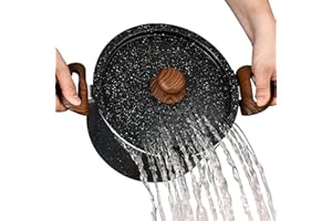 NutriChef Faitout Antiadhésif 4,7L avec Égouttoir Intégré et Poignées Froides | Marmite avec Couvercle Passoire et Accessoire | Ustensile de Cuisine Tout Feux Dont Induction – Noir Marbré