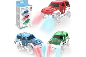 PicassoTiles Juego de 3 piezas de auto magnético de juguete con luz LED altamente detallada, compatible con imán Race Track STEM accesorios de repuesto para camiones, kits de construcción educativos