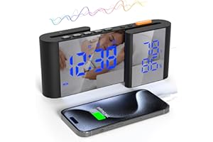Lancoon Radio Sveglia Digitale Orologio LED a Specchio 6'' con Temperatura e Umidità Doppia Impostazione Della Sveglia Volume Regolabile a 15 Livelli Nero-blu