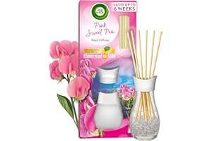 AIRWICK Air Wick Pink Sweet Pea Reeds Diffuser 42ml, 6 weeks of Long-Lasting Home Fragrance with Natural Essential Oils, Sustainable Recyclable Scent Improvement, Eco-Conscious Oil Diffuser.