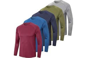 ZENGVEE 4/5 Pack Men's Long Sleeve T-Shirt Quick Dry Running Sport Gym T Shirts Outdoor Active Athletic Performance Crew Long Sleeve Top