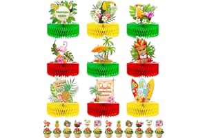 AMZMUKAUP 9 Stück Party Dekorationen, Aloha-Dekorationen Hawaii Party Luau Dekoration, Waben Mittelstücke für den Tisch Sommer Tropisch Mädchen Geburtstagsparty Zubehör +12 Tortenaufsätze