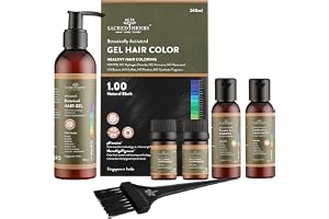 SACRED HERBS Ammonia & PPD Free Organic Gel Hair Color pH Neutral Long Lasting Colour with 100% Grey Coverage Conditioning & Damage Free Natural Hair Coloring for Men & Women Natural Black 1.00 - 240ml+20gms