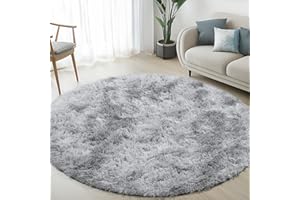 Sour Lemon Wohnzimmerteppiche, 120 x 120 cm, Grauer runder Teppich für Schlafzimmer, waschbarer, Rutschfester, Flauschiger Teppich, zottelige weiche Teppiche, Matte für Kinder, Flur, Wohnzimmer