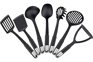 ‎FACKELMANN FACKELMANN Küchenhelfer-Set Sense, Kochbesteck aus hochwertigem Kunststoff mit langlebigem und rutschfestem Soft-Touch-Griff, (Farbe: Schwarz/Silber), Menge: 1 x 7er Set
