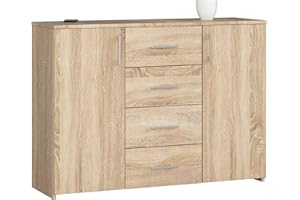 AKORD Cassettiera K45 con 4 cassetti e 2 ripiani con Ante | Mobiletti Ingresso Bagno | Armadio Cameretta | Comodino | B110 x H80 x P35 cm, peso 43 kg Rovere Sonoma