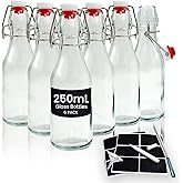 Volila Glass Bottles with Stoppers - 250ml Clip Top Swing Top Bottles for Homebrewing, Beverages, Kombucha, Wine, Vinegar and
