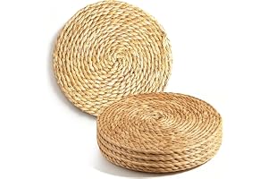 Boho bordsset runda 8 stycken, flätade bordstabletter 30 cm av vattenhyacint