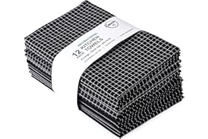 Encasa XO - Juego de 12 Toallas de Cocina (70x45 cm), Acabado Antibacteriano, algodón ecológico, Absorbente para la Limpieza y Secado rápido de Platos - Negro